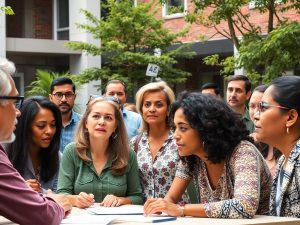 Oamenii discută despre decizii guvernamentale în comunitate.