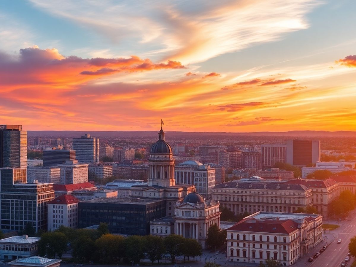 Peisaj urban al Bucureștiului la apus.