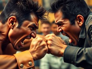 Luptă intensă între două persoane pentru putere.