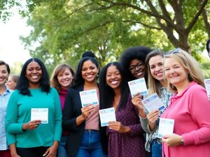 Oameni zâmbind și ținându-și cărțile de alegător.