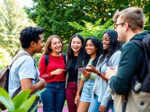 Tineri discutând în natură, susținând inițiativele politice.