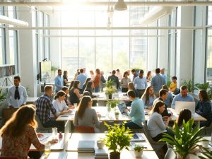 Oameni de succes colaborând într-un mediu modern.