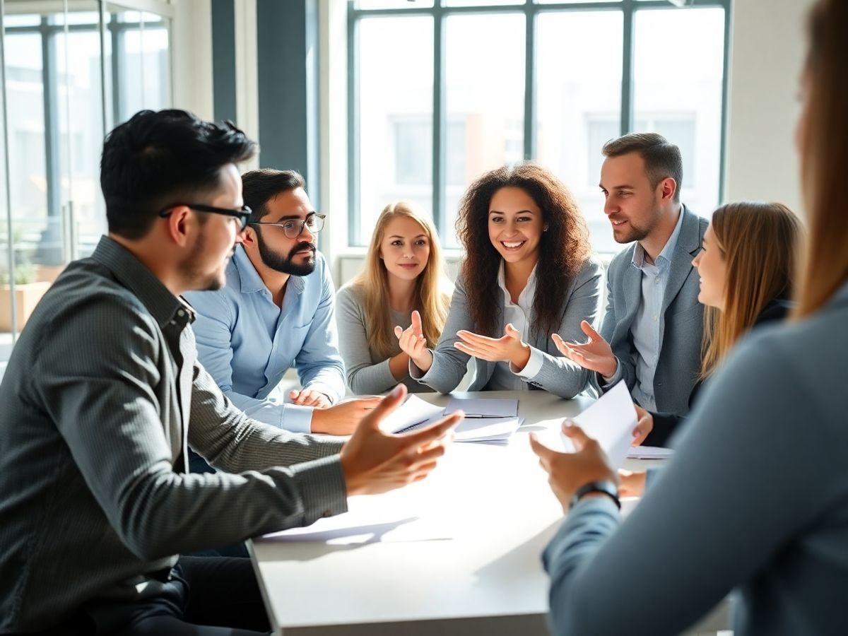 Oameni de afaceri discutând cu un consultant.