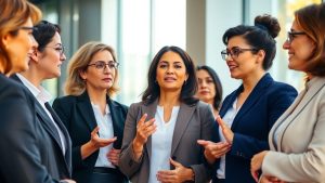 Femei discutând în mod activ în politică.