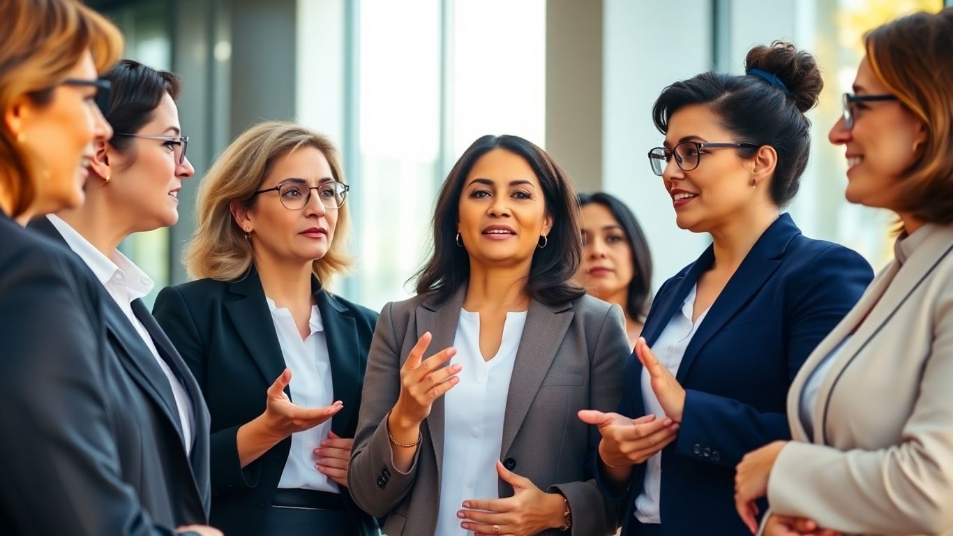 Femei discutând în mod activ în politică.