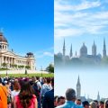 323f64cbthumbnail Parlament românesc și oameni din diverse culturi interacționând global.